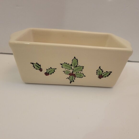 Vintage Holly Leaf Design Rectangular Ceramic Dish  Bread Pan 6.5" X 3.5" - Picture 1 of 7